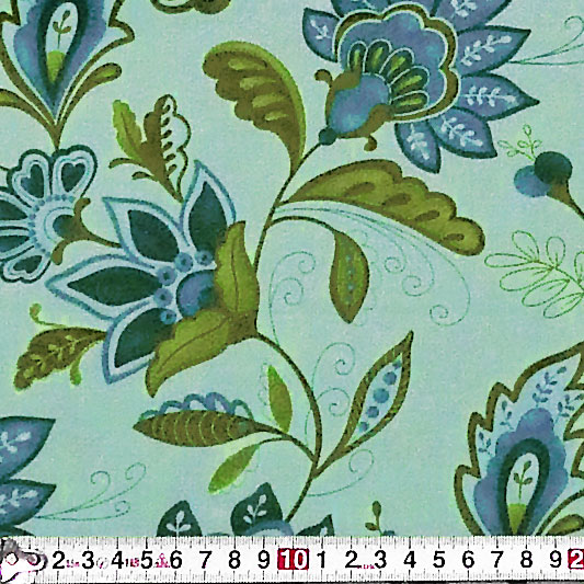 ダマスク風の花柄 オールオーバー/ブルーグリーン 110*35