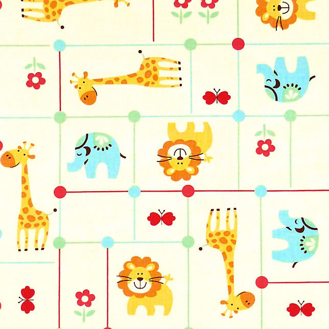 キリン、ゾウ、ライオン、蝶々、お花 サンプラー/クリーム M
