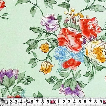 バラの花束 トス/ライトグリーン 110*100