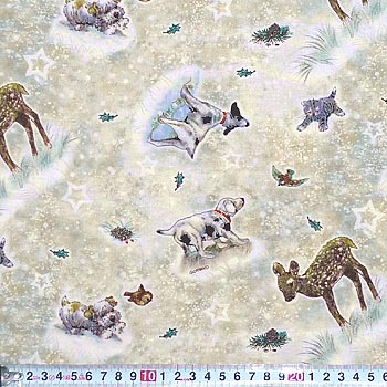 子ネコ、子イヌ、子ジカ、雪 トス/ベージュ 110*100