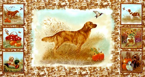 狩の途中の猟犬 タペストリーパネル 110*59