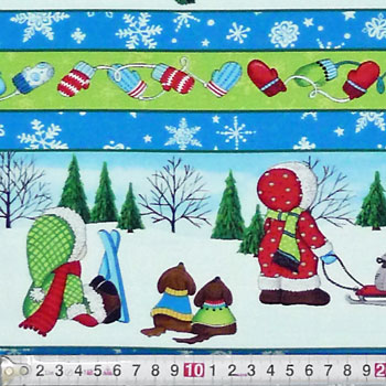 雪遊びの子供たち ストライプ/ブルー