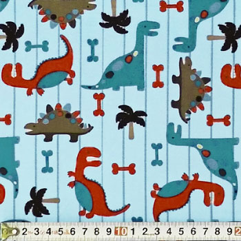 絵本の様な恐竜 トス/ストライプ/ブルー
