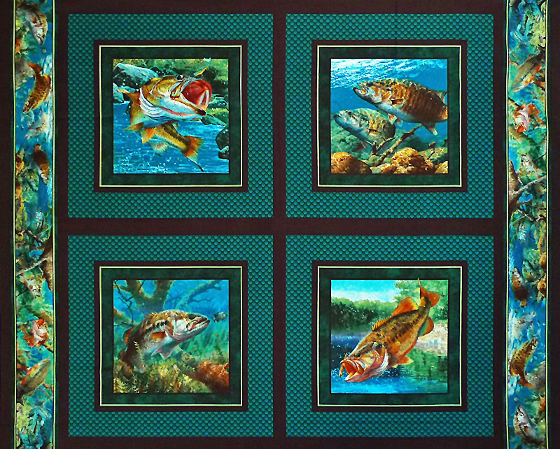 水中の魚達 ピローパネル/ブルーグリーン 110*90