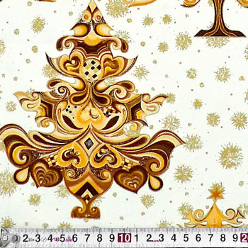 曲線で描いたクリスマスツリーと雪の結晶 金ラメ/クリーム
