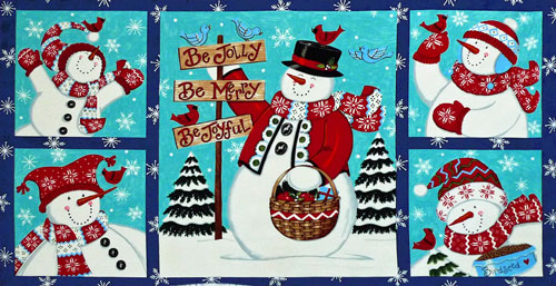 スノーマンのクリスマスブロックパネル ブルー/ダークブルー 少し小さいハギレ