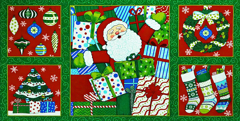 サンタ、ツリー、リース、オーナメント クリスマスブロックパネル/グリ－ン 110*58.5