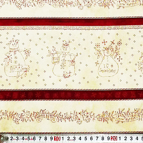 線画のスノーマン ボーダー/クリーム/ダークレッド
