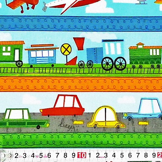 鉄道、クルマ、飛行機 ボーダー/ブルー/グリーン 110*80