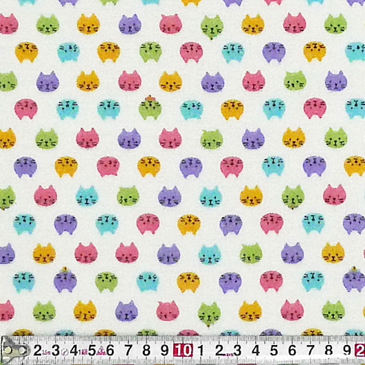並んだネコの顔 パステルカラー/ホワイト/ガーゼ 110*100