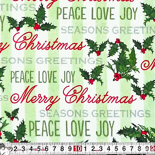 赤い実のヒイラギと”Merry Christmas” ストライプ/ライトグリーン/ホワイト