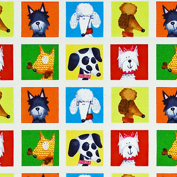 イラスト風犬のカラー・ブロック オールオーバ/ホワイト