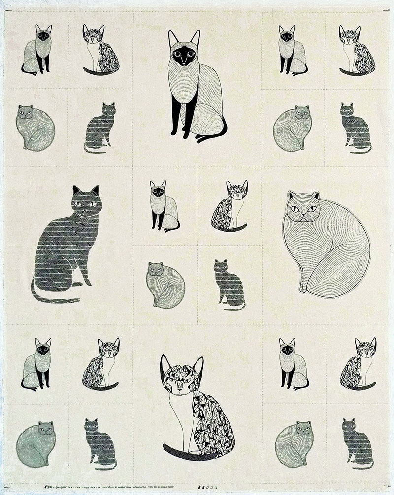 線で描いたネコ 生成り・パネル 92*110