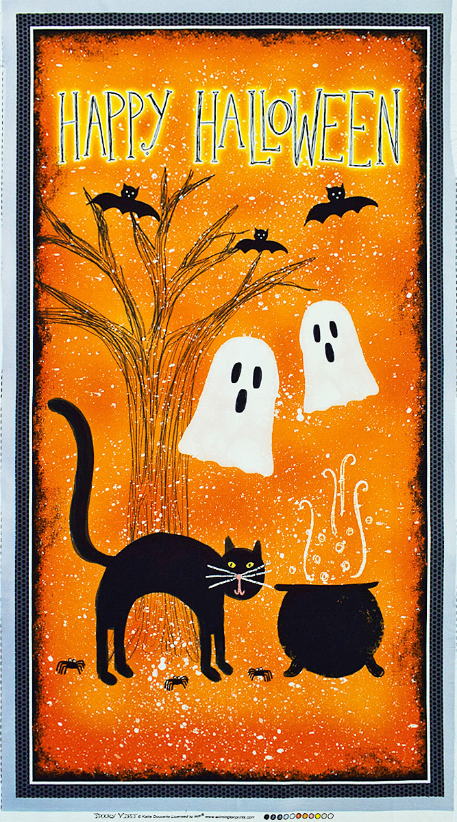 クロネコとお化けとコウモリ ハロウィーン・タペストリー/オレンジ 61*110
