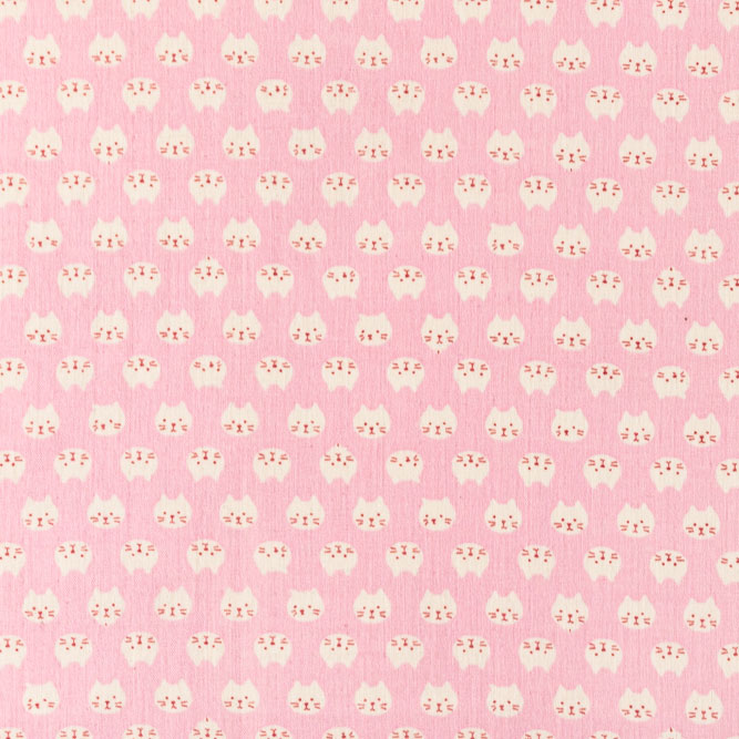並んだネコの顔 ベビーピンク/ガーゼ 110*100