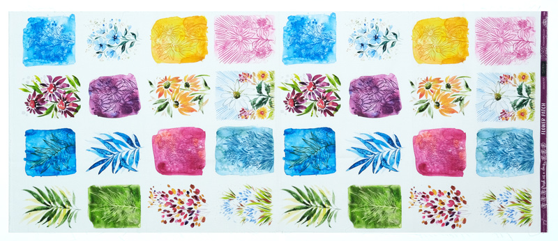 水彩画の花のブロック・パネル デジタル/ホワイト 45*110