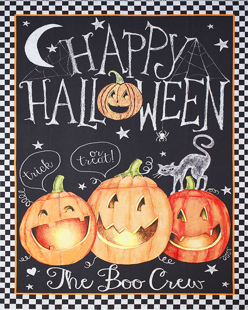 カボチャランタンと黒ネコ ハロウィン・パネル ブラック 90*110
