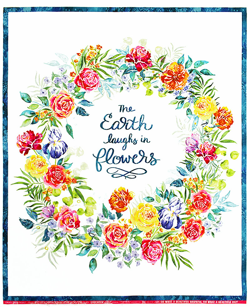 大きなお花、薔薇、小鳥のリース パネル/ホワイト 90*110
