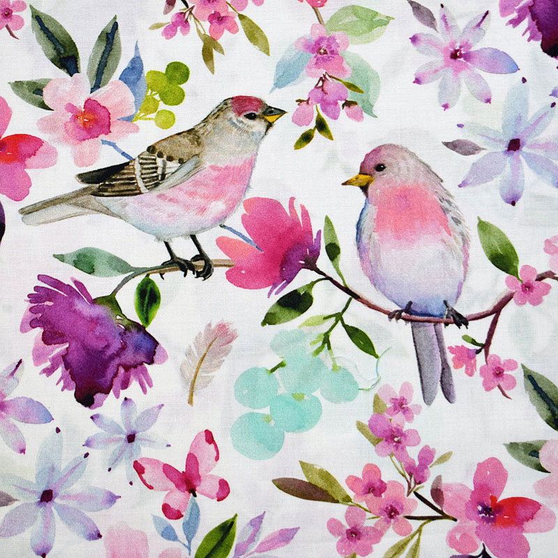 小鳥とピンクのお花 ホワイト