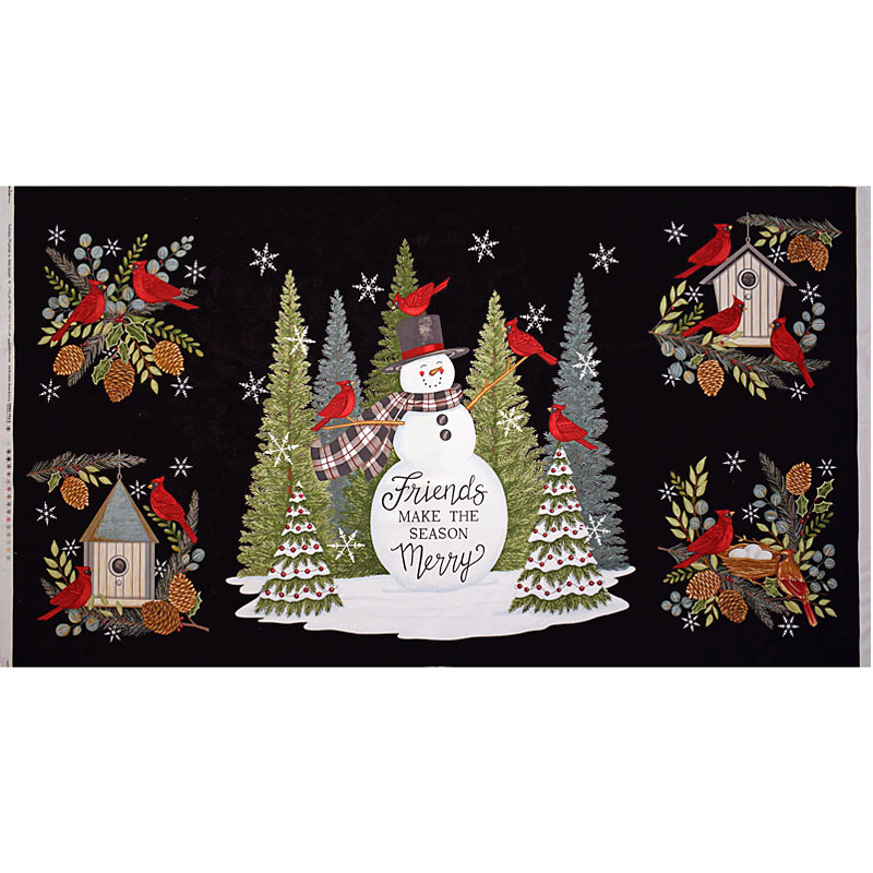 スノーマン、ツリー、カージナル クリスマス・タペストリー/チャコールブラック 61*110