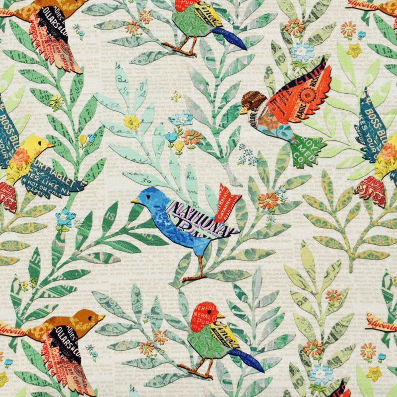 カットワークの小鳥と小さいアルファベット ベージュ