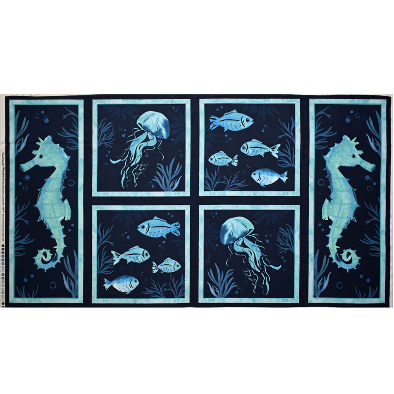 クラゲ、タツノオトシゴ、魚 パネル ネイビー 110*61